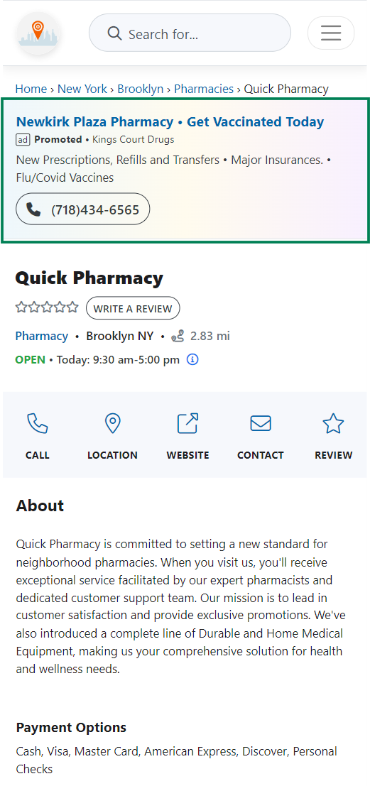 comptetitor listing top ad placement mobile